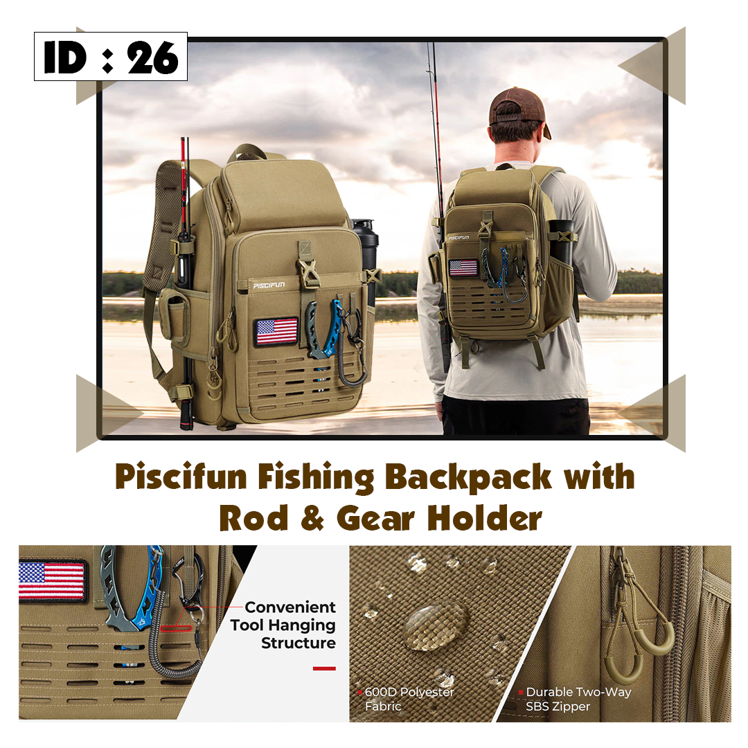 Piscifun Fishing Backpack with Rod & Gear Holder